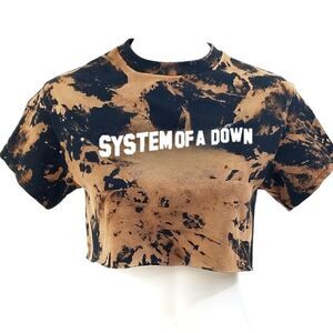 SYSTEM OF A DOWN Rock Band Acid Wash Cropped Crop Top Band Tee Hip Hop Rap Tee